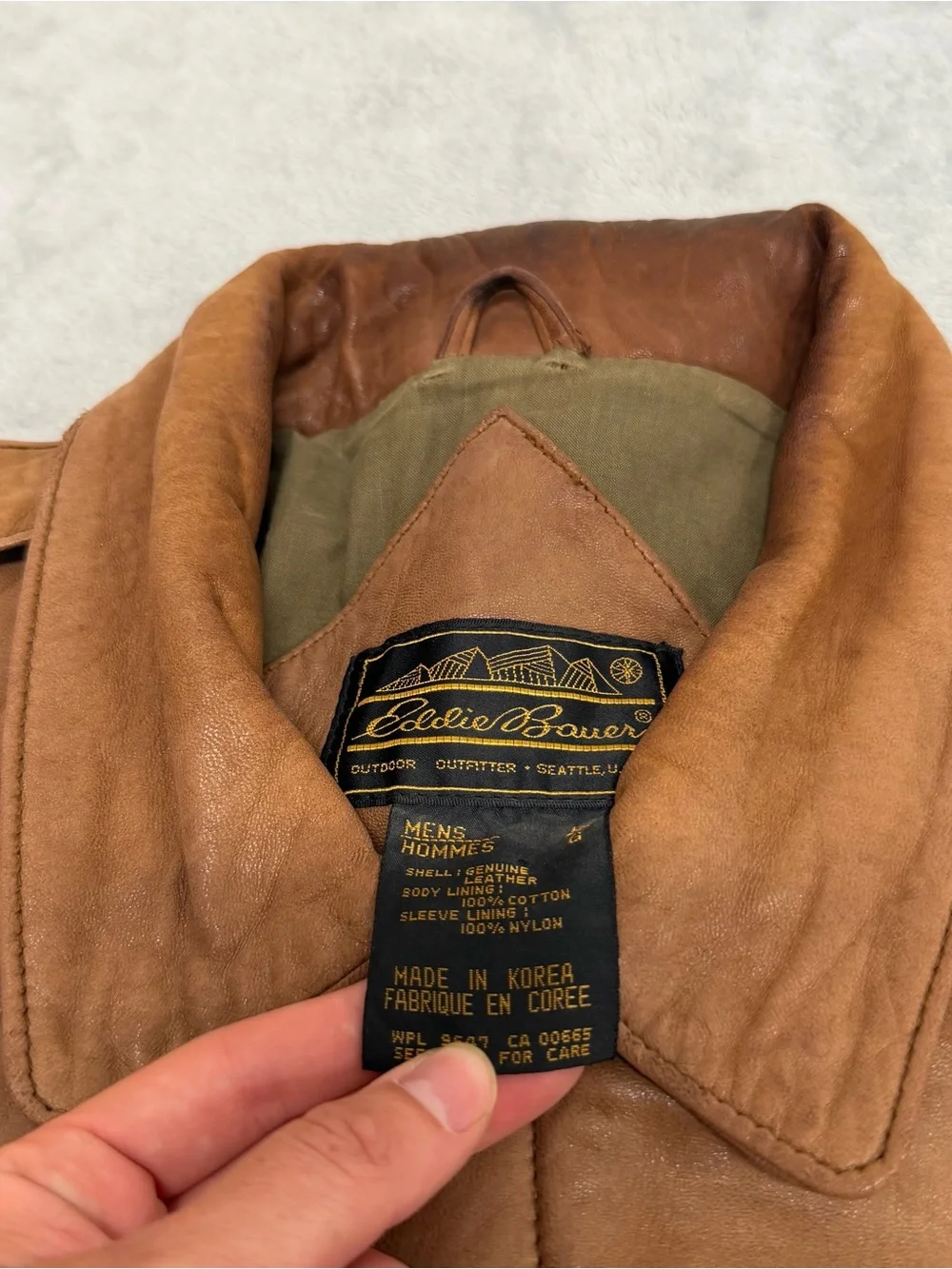 Vintage Eddie Bauer Brown Soft Leather Jacket Patina Broke-In Distressed Men’s L